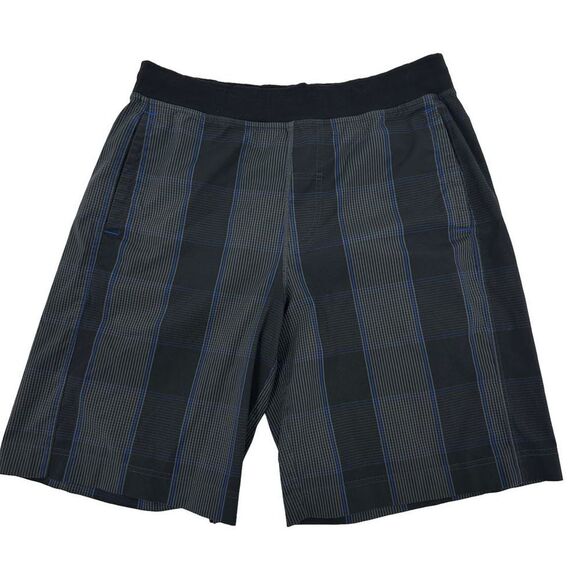 Lululemon Athletica T.H.E. Shorts Linerless Black Blue Gray Plaid Size M - Picture 1 of 6